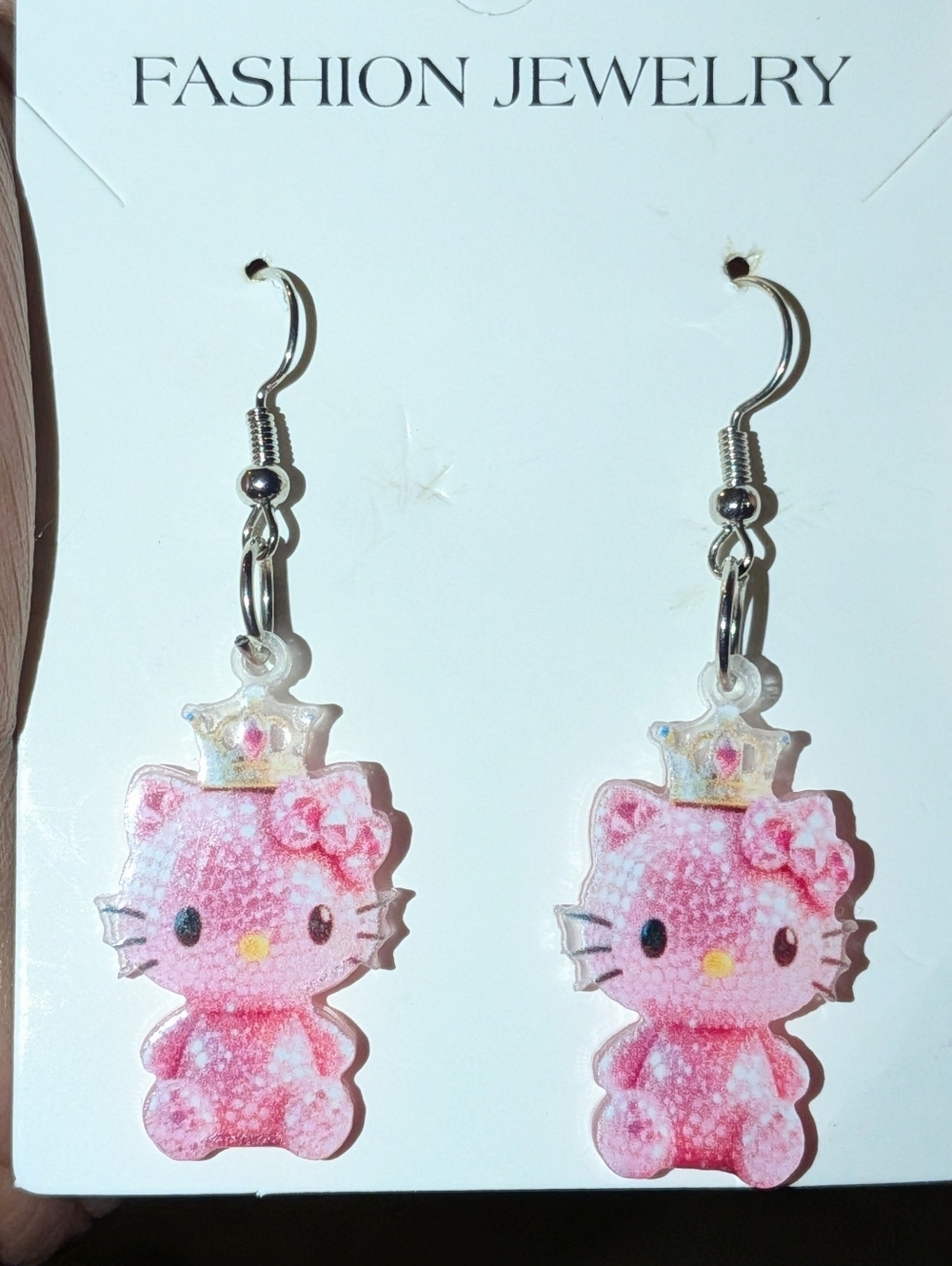 Hand Crafted Pink Kitty Crown Dangle Earrings